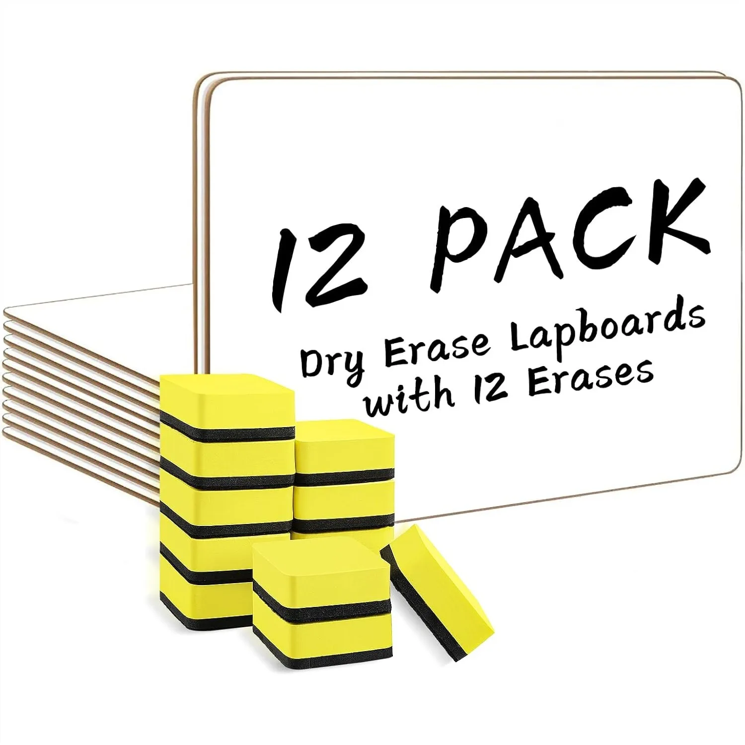

Dry Erase Lapboards 12 Pack Double Sided Small Whiteboards 9x12.5 Inch with 12 Erasers for Classroom Teacher Supplies