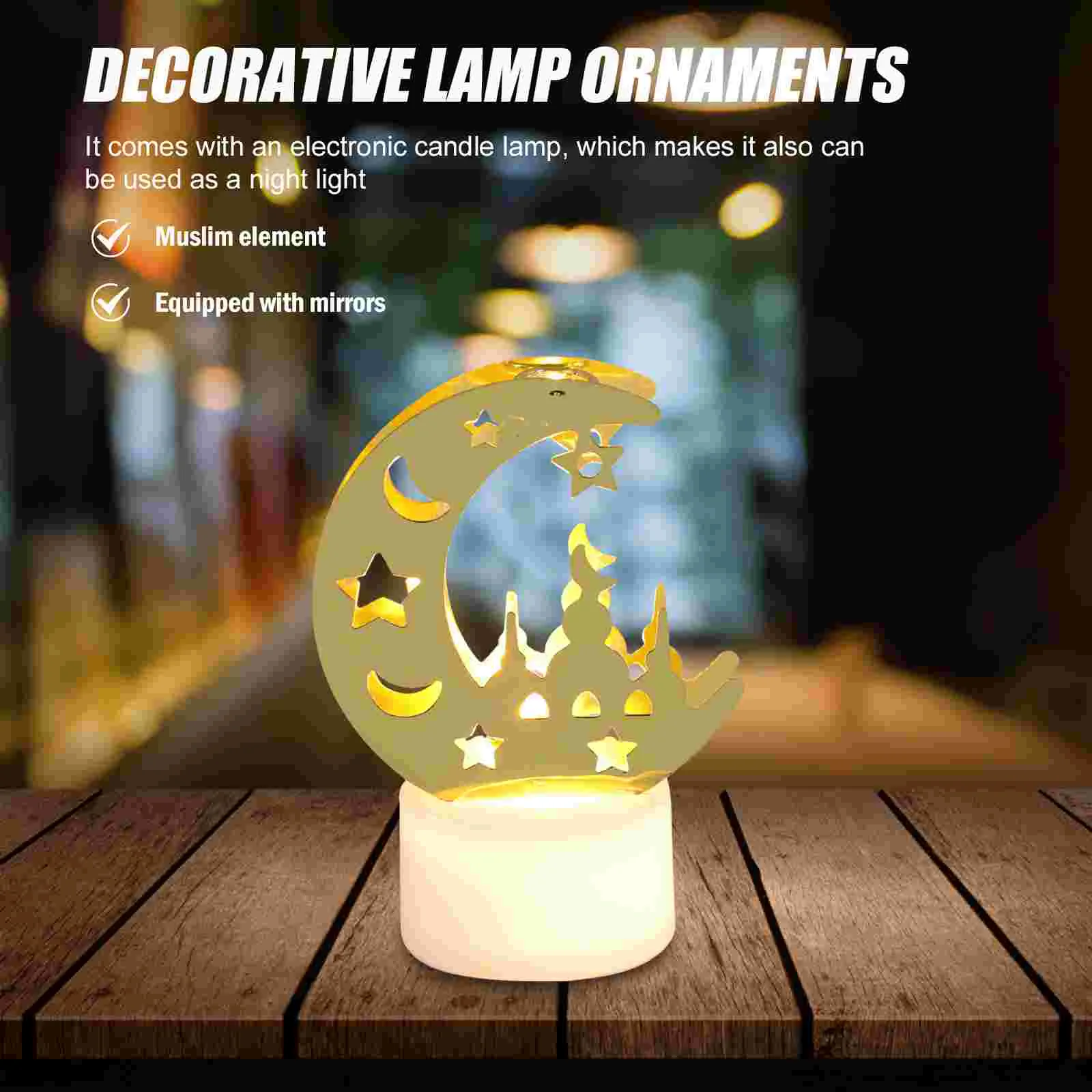 3 Pcs Eid Decorative Lights Muslim Themed Decoration Golden Plastic Islamic Crafts