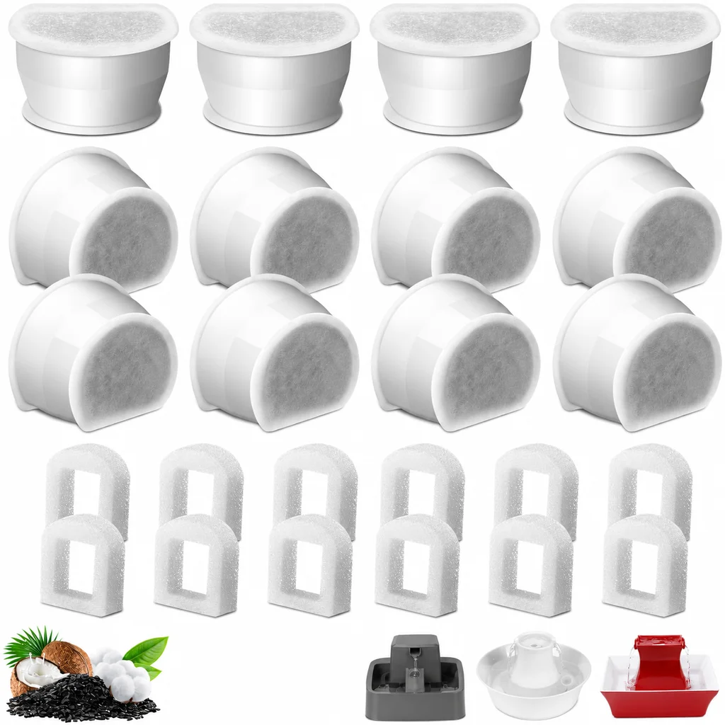 24 Pcs Cat Water Fountain Filters Replacment Compatible with PetSafe Drinkwell Fountains, 12  Filters & 12  Sponges