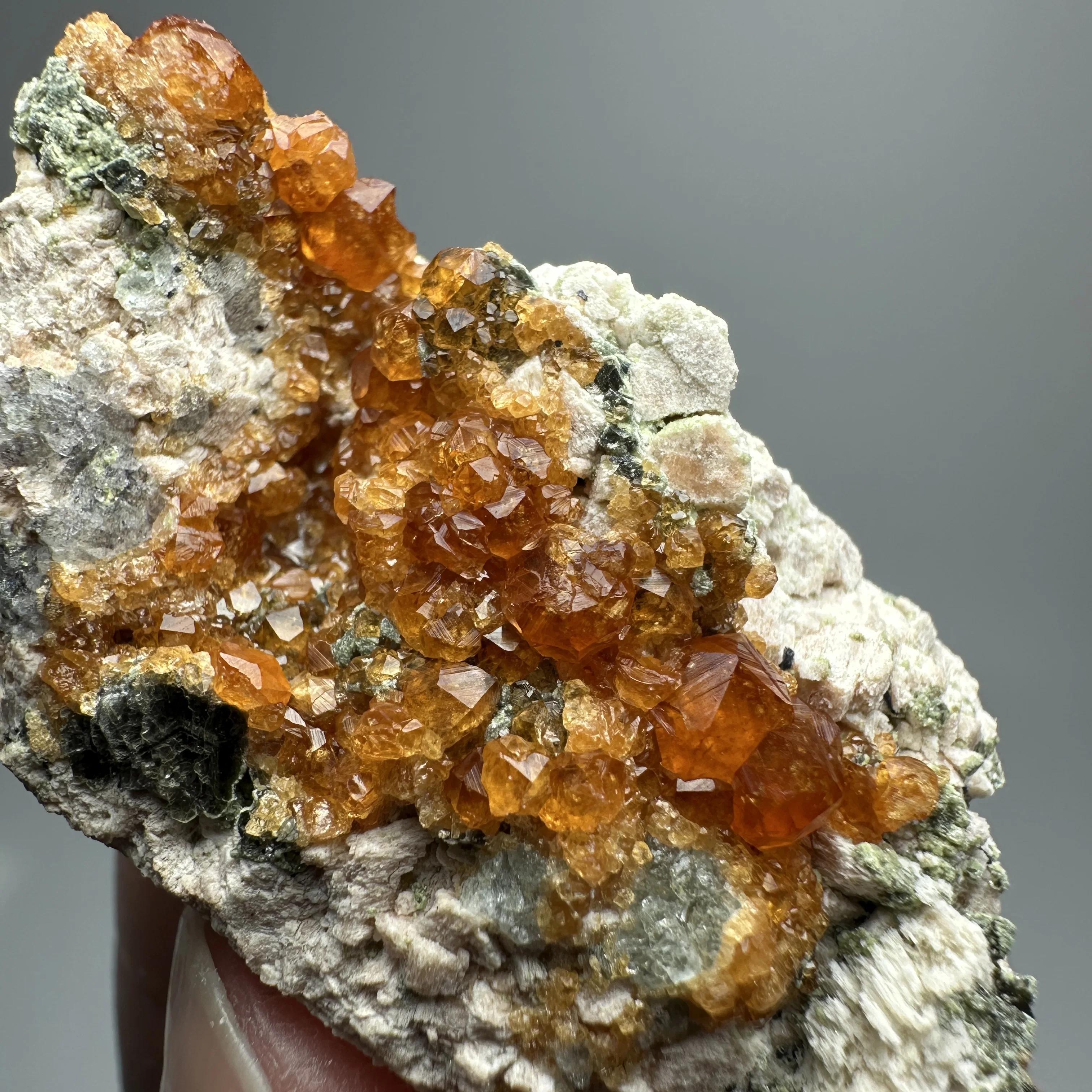 

Natural orange garnet mineral specimen + healing quartz crystals and stones rock gemstone