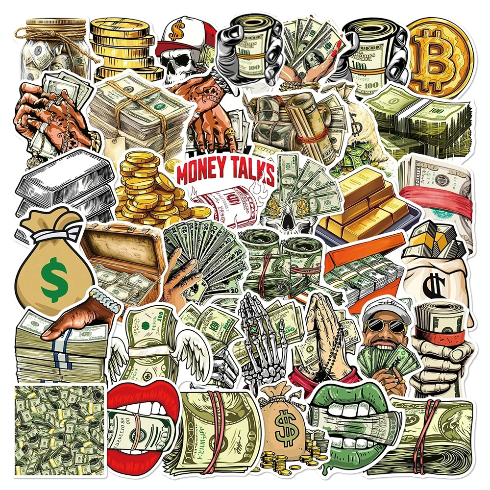 10/30/50pcs Funny Money Dollar World Graffiti Stickers Banknote Decals Decoration Toy DIY Laptop Guitar Notebook Cartoon Sticker