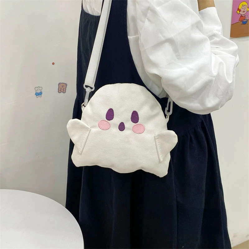 Cute Ghost Kawaii Cartoon Funny Canvas Bag Plush Bag Fashion Casual All Match Messenger Bag Shoulder Bags Women Bag Purse