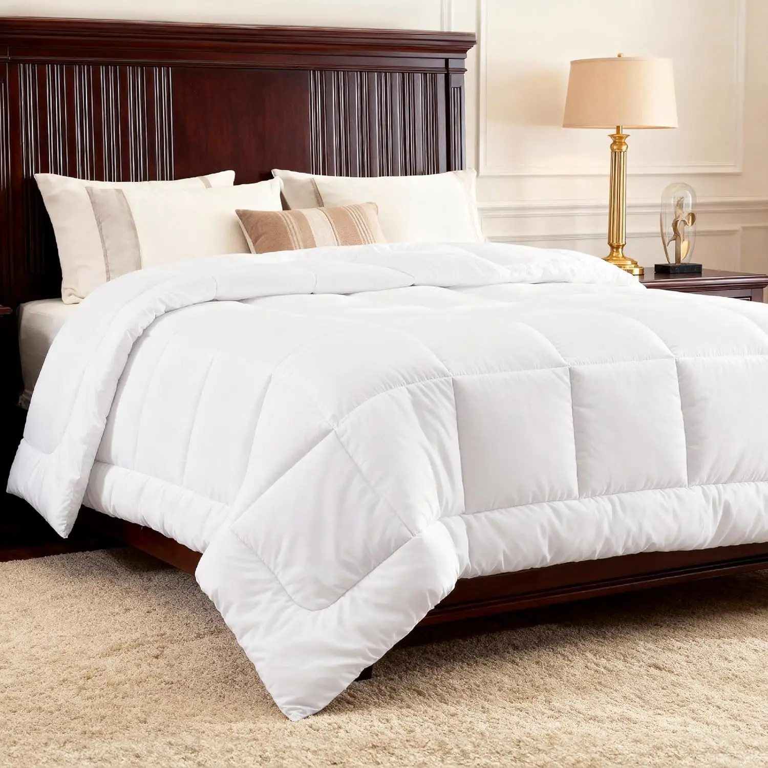 

King Size All Season Duvet Insert - Quilted, Reversible, Machine Washable, White, 90 x 102 Inches