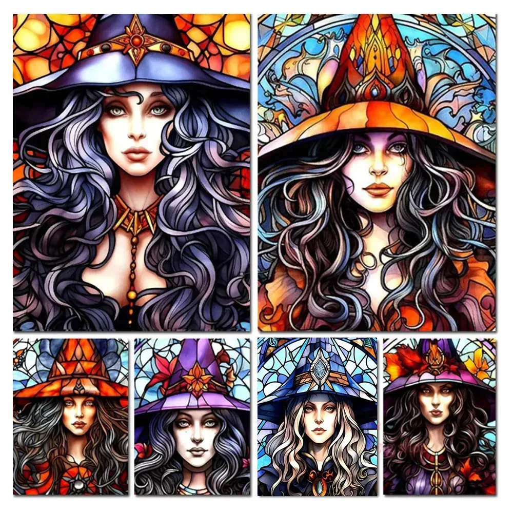 Hallowen Witch 5d Full Square Round Diamond Painting Mosaic Cross Stitch Kit Embroidery Rhinestone Pictures Decor Halloween Gift