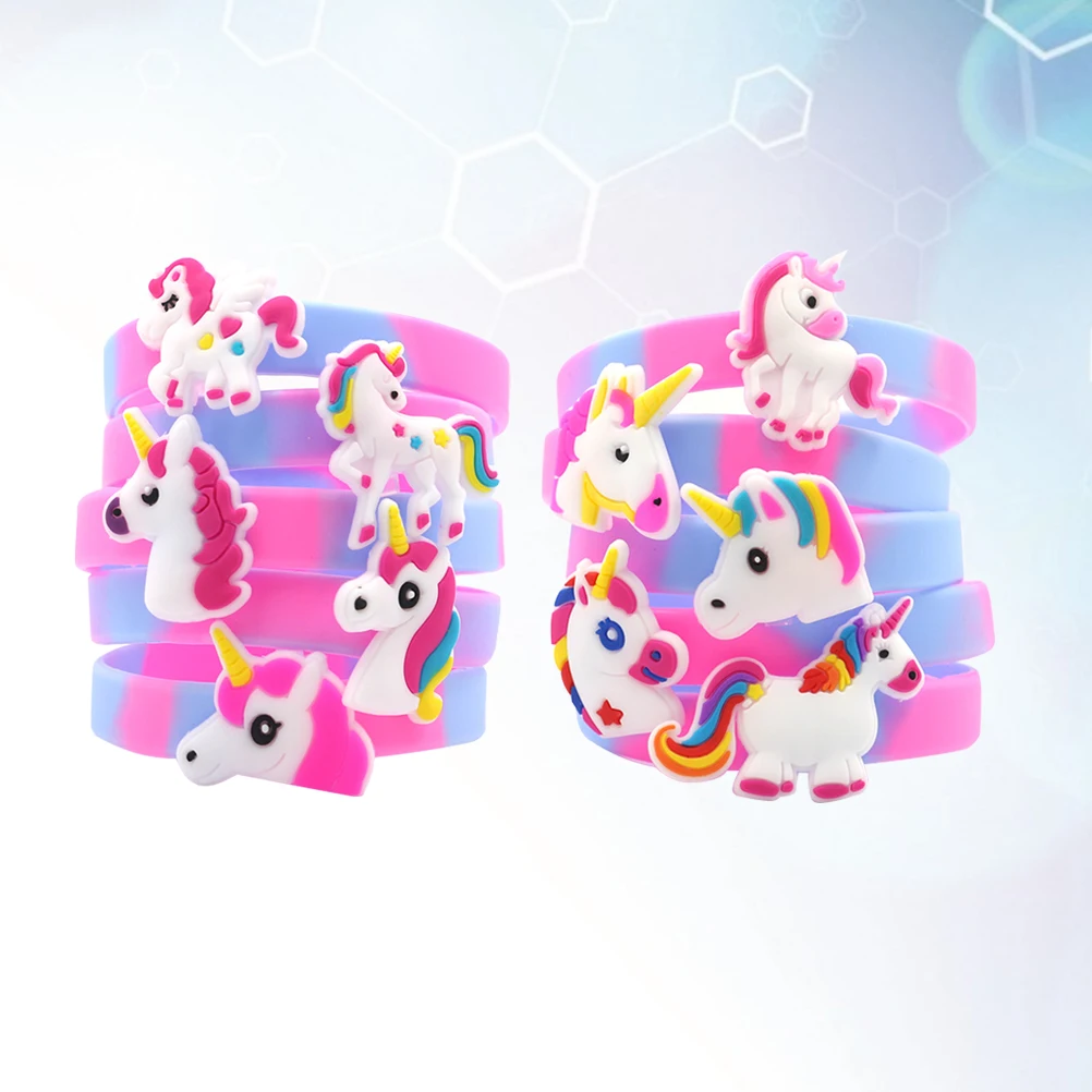 

10pcs Kids Unicorn Bracelet Colorful Silicone Wristbands Party Decoration Halloween Gift Goody Bag Filler Waterproof