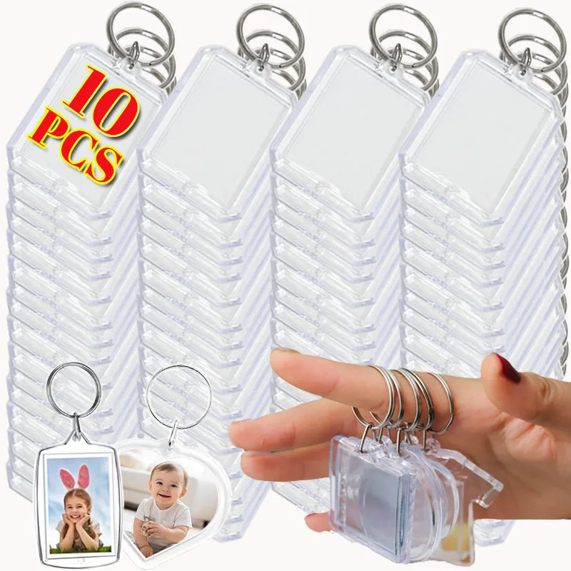 Transparent Blank Acrylic Photoes Frame Keychain DIY Photo Insert Rectangle Clothes/Octagonal Shape Split Ring Key Chain Gifts