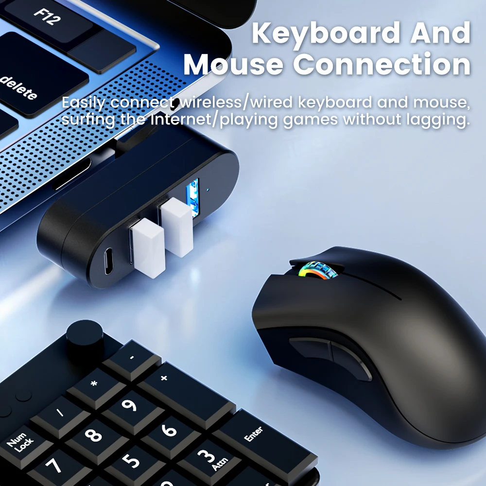 180° Rotatable USB Hub 4 Ports USB 3.0 2.0 Type C Portable Hub USB Splitter Extender Adapter For Tablet Computer PC Accessories