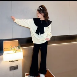 girls spring  New Fashion Trendy long Sleeve Suits 4 6 8 10 12 14 Years Youth Teenage Girls Korean Style 2Pcs Tees Clothes