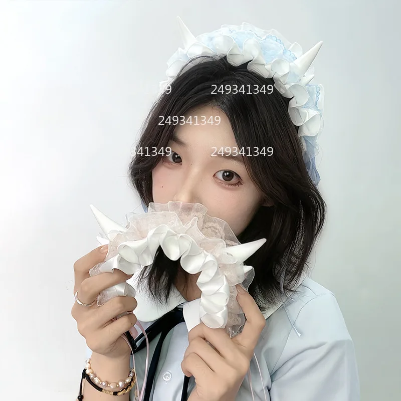 Lolita pequeno dragão chifres bandana doce menina cosplay headwear babados laço arco cocar anime con palco traje acessórios