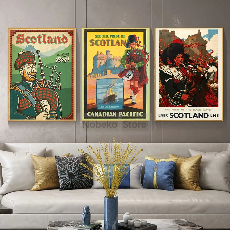 Scotland Vintage Travel Posters Edinburgh Glasgow Scottish Poster and Prints Canvas Painting Wall Art Pictures Home Room Decor