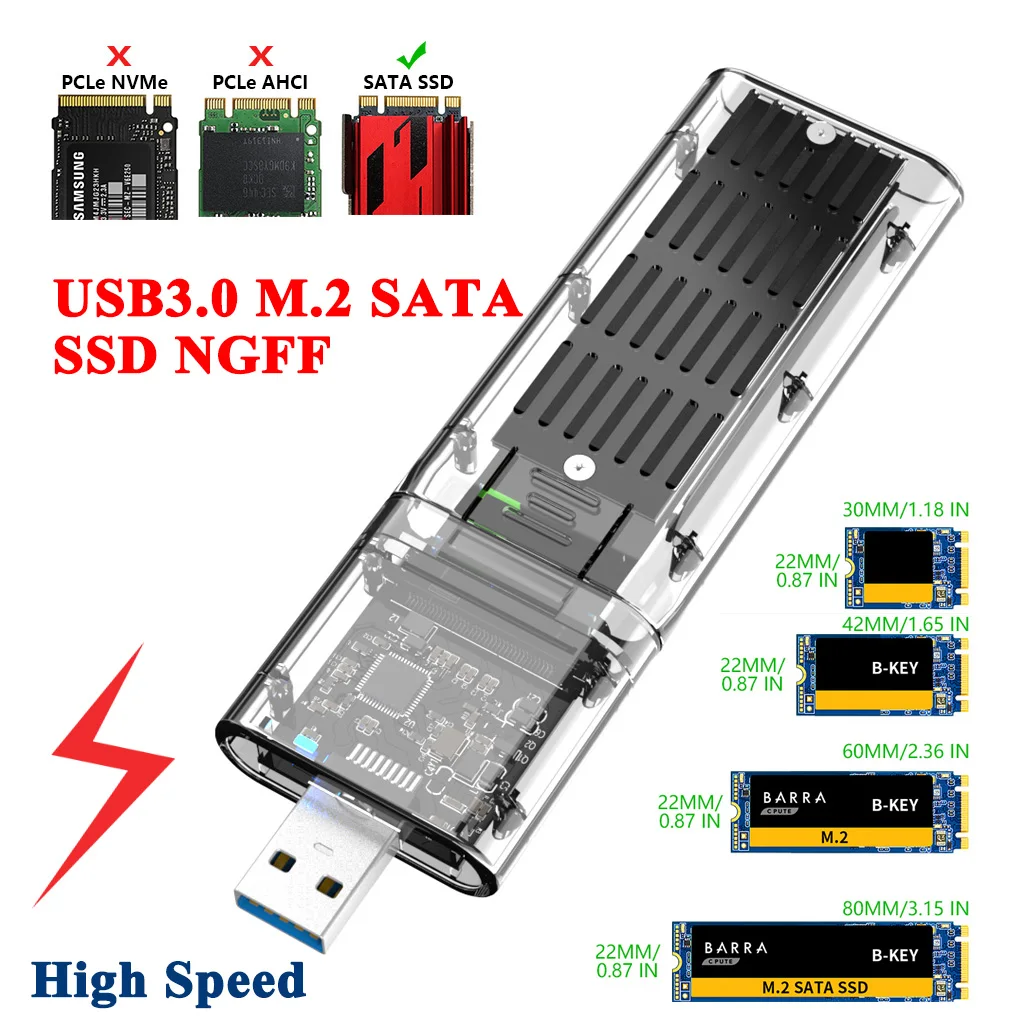 

USB 3.0 M.2 SATA SSD NGFF CASE Chassis SSD Adapter For PCIE M/B Key SSD Disk Box HDD SSD Enclosure 2TB For 2230 2242 2260 2280MM