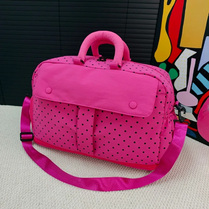 2026 New Women Polka‑dot Weekend Duffle Bag Expandable Design Large Capacity Removable Strap Multi‑pocket Gym Short Trip Handbag