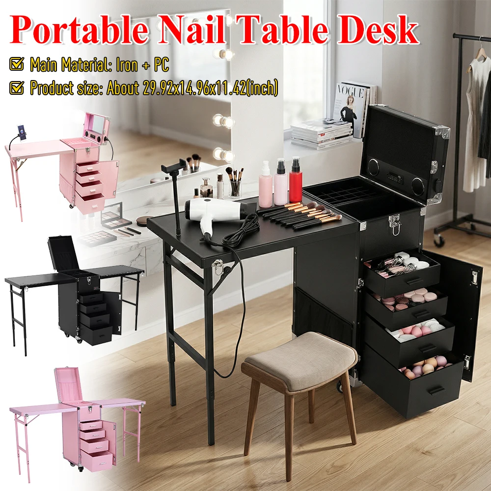 

Передвижной столик для маникюра с вместительным органайзером и запирающимся кейсом для косметики, идеально подходит для косметологов и салонов красоты