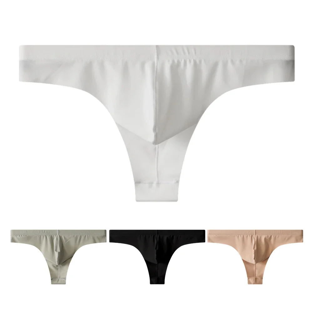 

Men Ice Silk Panties Breathable Thin Soft Underwear Underpants Sexy Thong G-String Knicker Solid Color