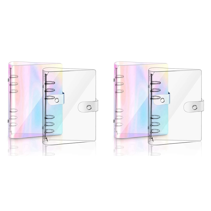 4 PCS A5 Rainbow Soft PVC Notebook Binder Clear Soft PVC Notebook Cover, Loose Leaf Personal Planner Binder