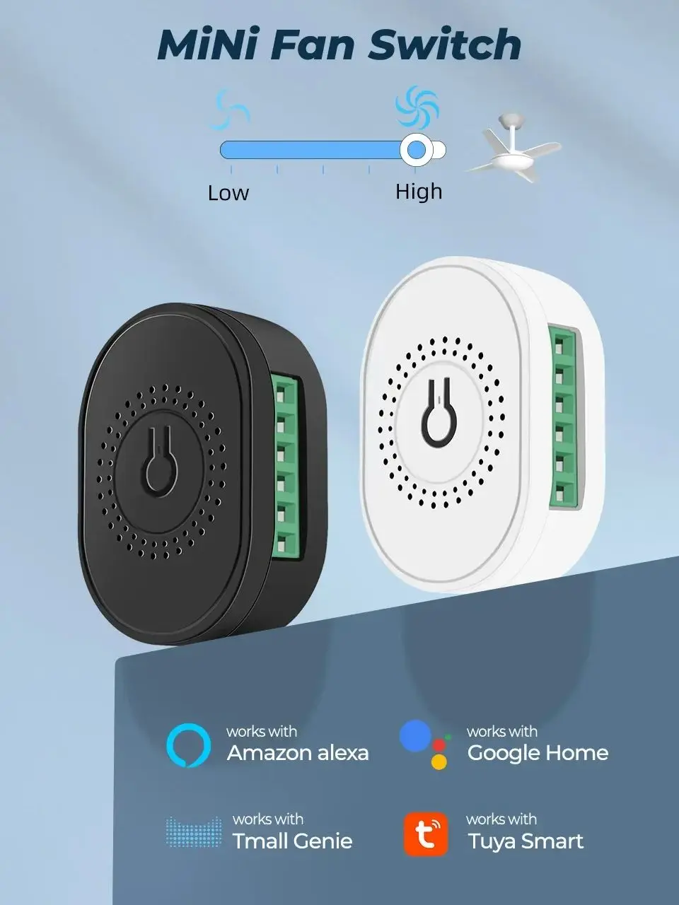 Tuya WiFi Lüftergeschwindigkeitsregler Smart Home Fernbedienung APP Sprachsteuerung Zeitsteuerung Deckenventilator Ein/Aus Mini-Modul Kompatibel mit Alexa Google