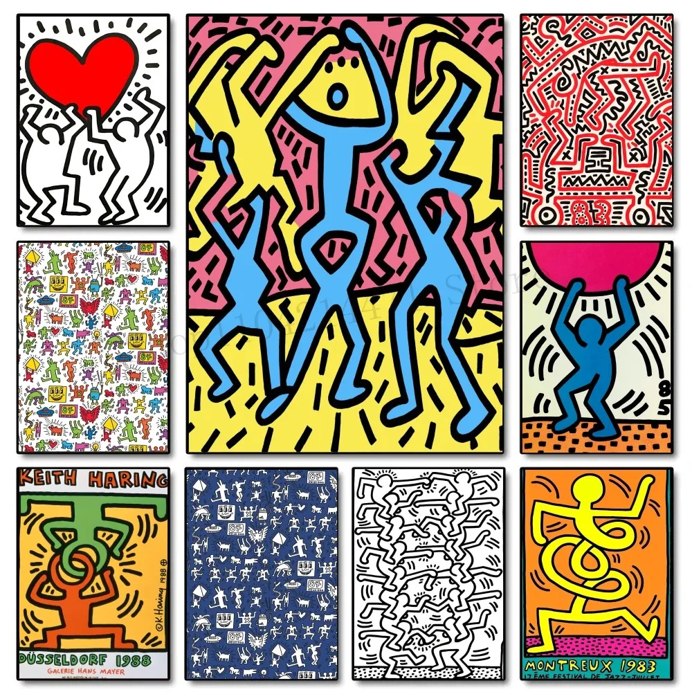 1pc Keith-Haring-Works-Colorful-Print Big Poster Paper Print Home Living Room Bedroom Entrance Bar Cafe Art Painting Decor