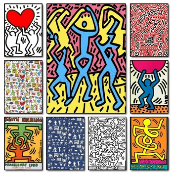 Keith Haring Works 컬러풀 프린트 대형 포스터 용지, 집 거실 침실 입구 바 카페 아트 페인팅 장식, 1 개