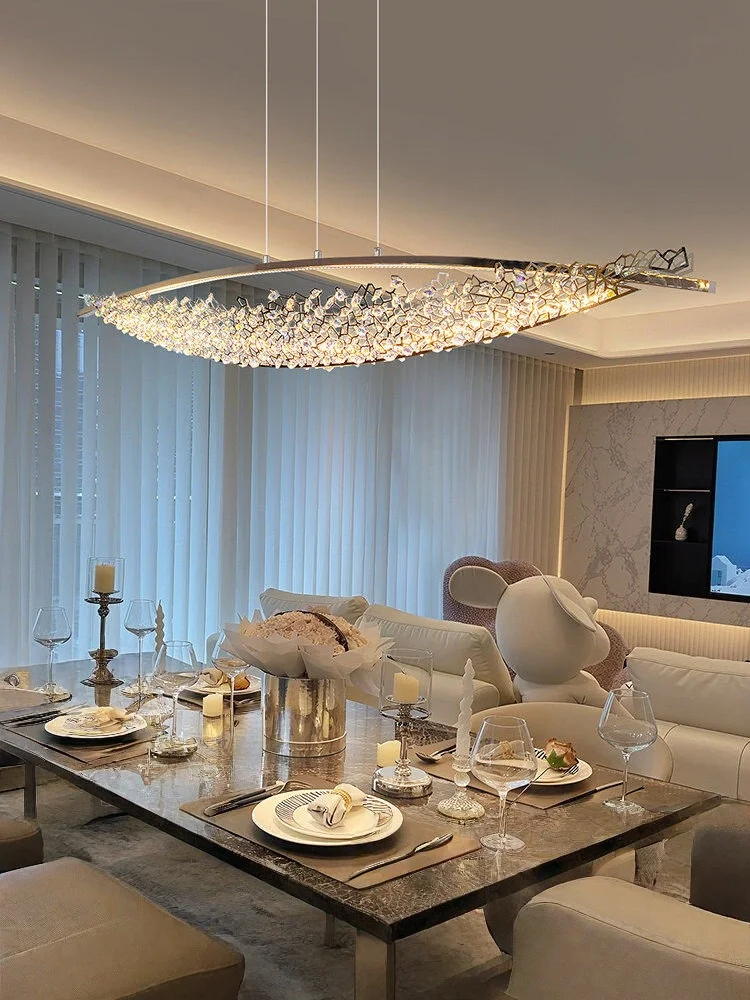 Light Luxury Creative Led Crystal Boat Pendant Light Home Decoration Living Room Bedroom Island Villa Three Color Light Fixture