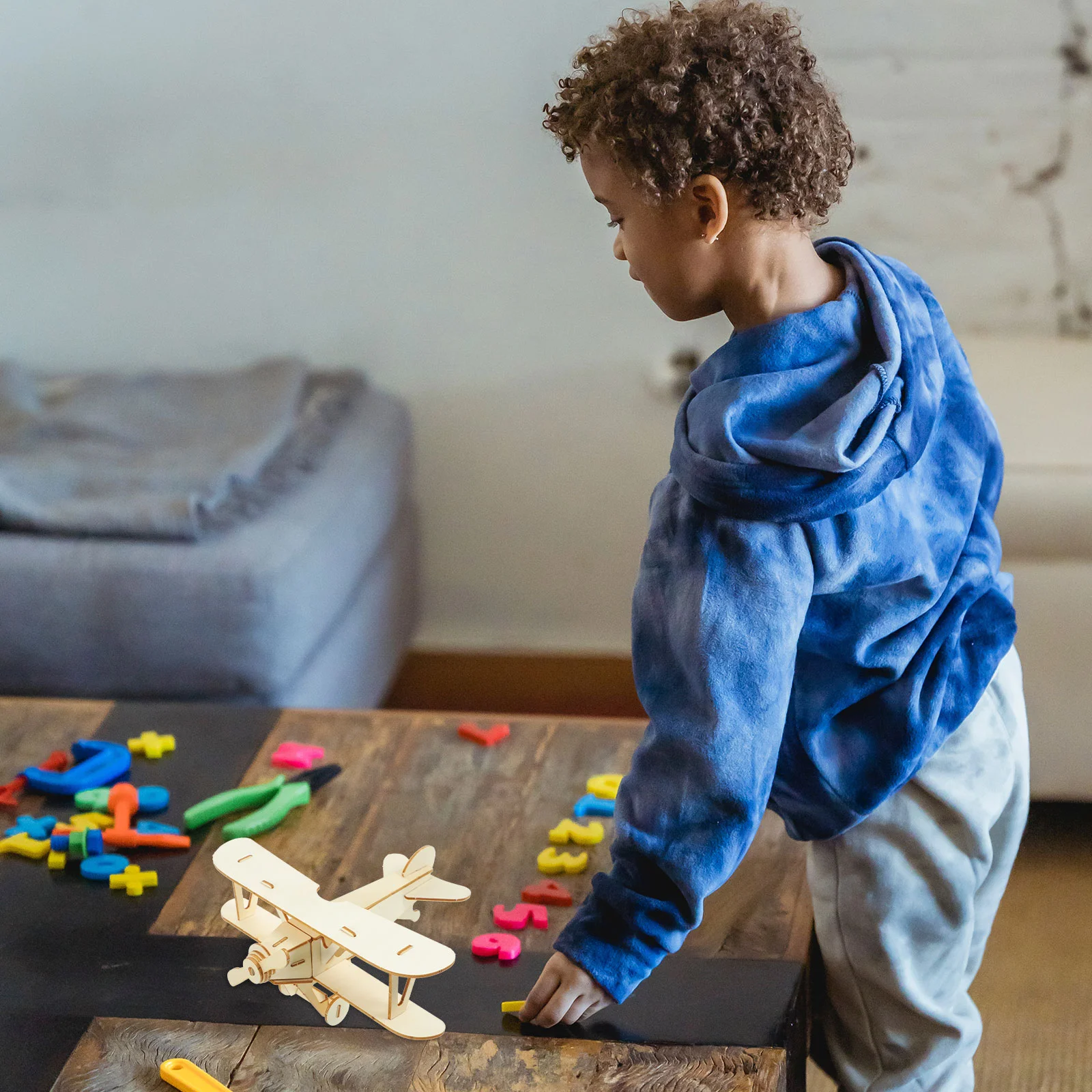 Rompecabezas para adultos, modelo de avión de madera, escultura de juguete, ensamblaje de bambú para niños pequeños