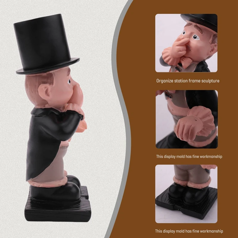 M11K-Resin Butler Shape Cute Old Boys Statue Decor Tissue Stand Rack Sculpture For Toilet
