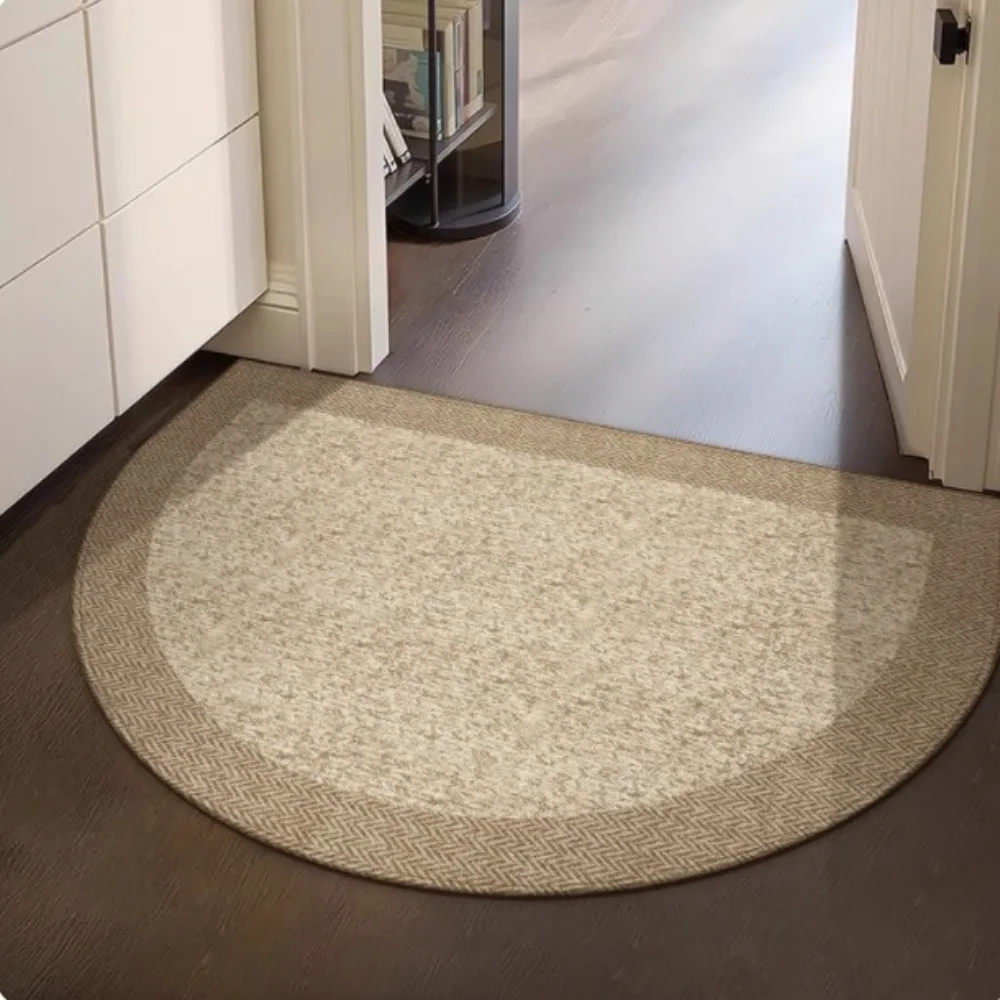 Semi Circular Mat Woven Border Neutral Tone NonSlip Welcome Mat Indoor Outdoor Rug Modern BohoVibe Home