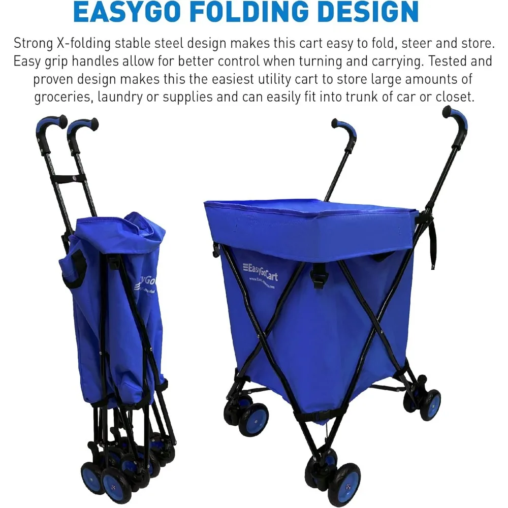 عربة تسوق قابلة للطي مع حقيبة قماش مقاومة للماء قابلة للإزالة وعجلات دوارة قفل للبقالة والغسيل