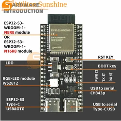 ESP32-S3 Development Board 2.4G Wifi Module for Arduino ESP IDF ESP32-S3-WROOM-1 N8R2 N16R8 44Pin Type-C 8M PSRAM ESP32 S3