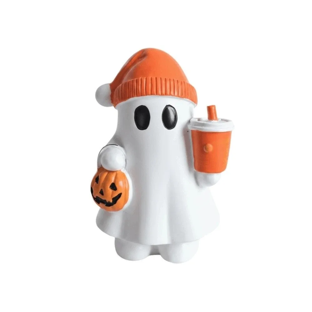 Cute Design Ghost Figurine Mini Size Pumpkin Halloween Decor Durable Vibrant Colors Resin Ornament Bookshelf Display