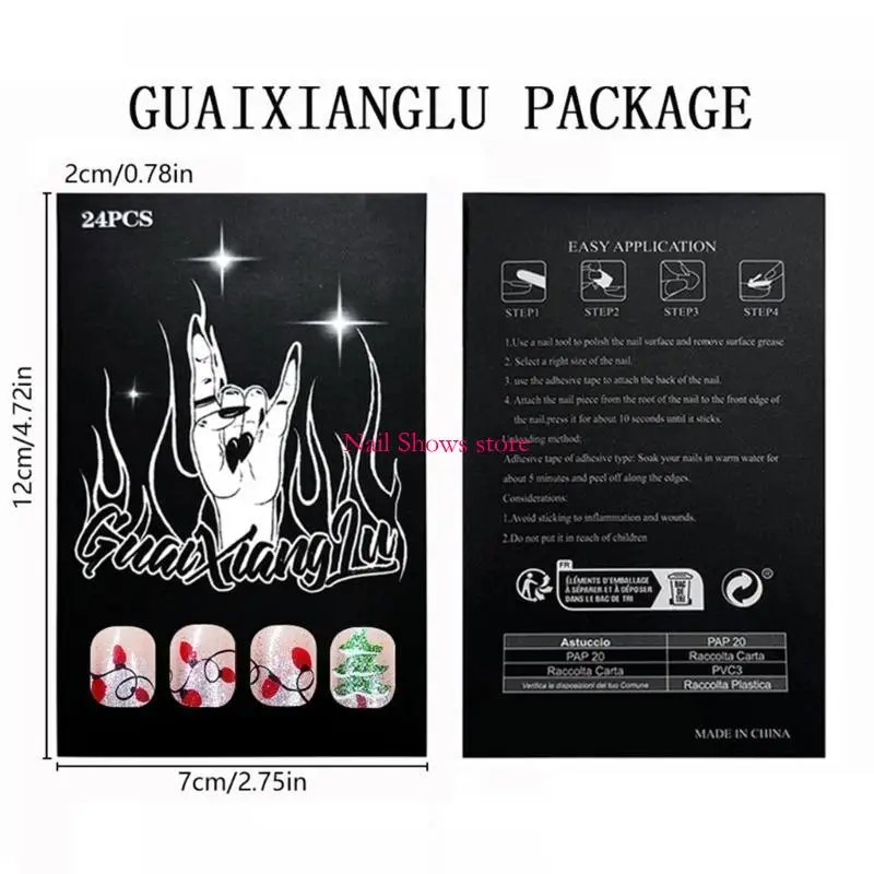 E0BC 24 PCS Pressione Christmas On Nails Glittering False Nails Square Artificial Nails