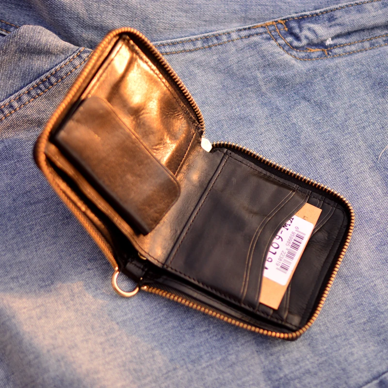 AETOO  Vintage first layer cowhide zipper money clip simple do old men's wallet commuting portable storage small bag