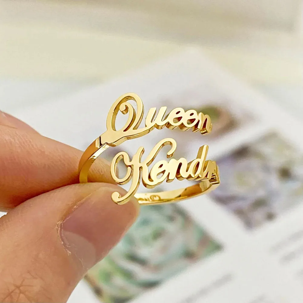 شخصية قابل للتعديل اسم الدائري للنساء مخصص 2 اسم الذهب الفولاذ المقاوم للصدأ خاتم Tendy مجوهرات الحب هدية الزفاف لها