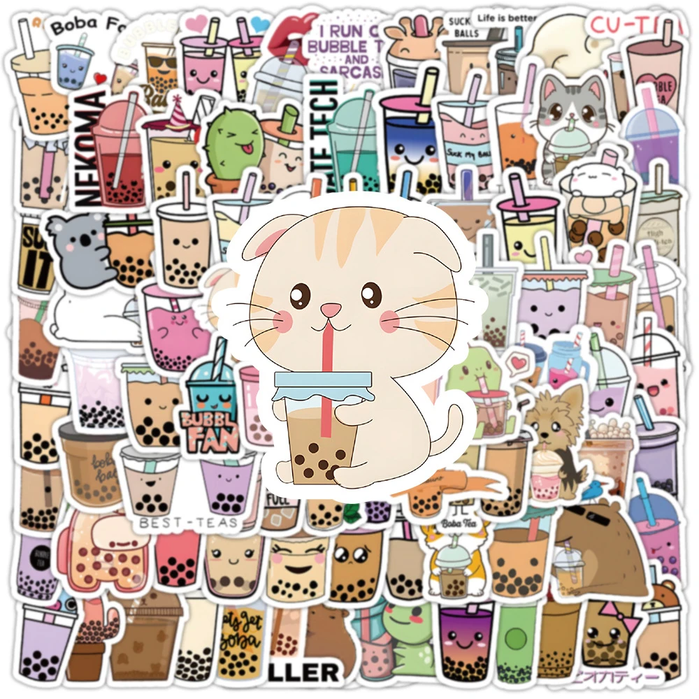 10/30/50/100pcs Cartoon Pearl Milk Tea Decoration Stickers DIY Phone Case Fridge Laptop Cute Girl Boba Bubble Tea Decals Sticker