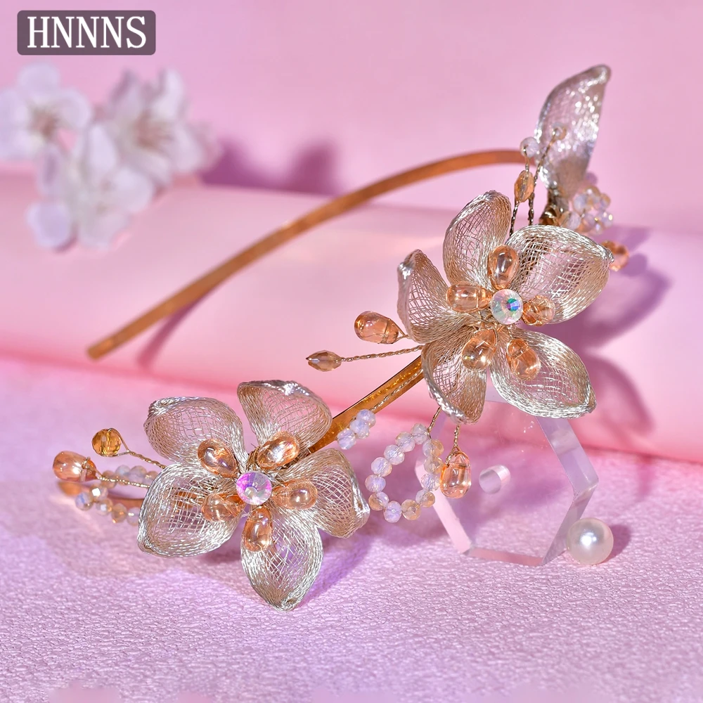 

HNNNS Elegant Bridal Headpiece Shiny Crystal Wedding Hairband Retro Flower Party Accessories For Women Date Jewelry NSA322