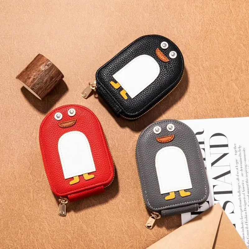 MengMeng Penguin Women's Bank Card Holder Anti-Degaussing Zipper Multi Card Slots Pocket Wallet for Birthday Gift