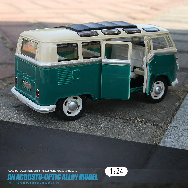 Liga T1 BUS Van, carro de negócio de pão, fundido, MPV, luz sonora, puxar para trás, brinquedos infantis, presentes, 1:24