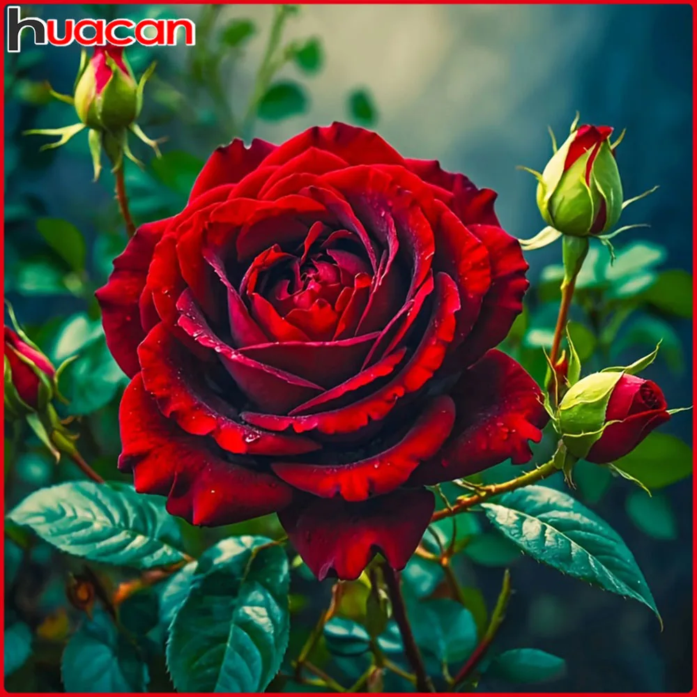 Huacan Full Square Round Drill Diamond Painting Rose Diamond Mosaic Flower Complete Kit Home Decoration
