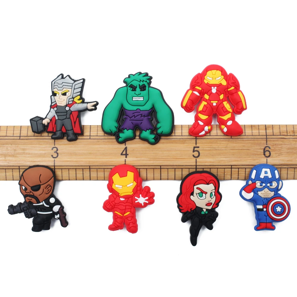 7pcs Marvel The Avengers Shoe Charms PVC DIY Shoes Decoration Bracelet Wristband Sandal shoe Accessories Buckle for Kids Gifts