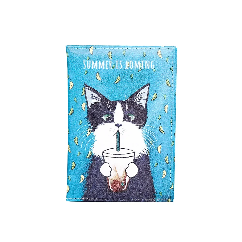 Desenhos animados Animal Cat Passport Cover para Homens e Mulheres, Travel Passport Case, Titular do cartão de crédito, Couro PU, Business Pass Wallet