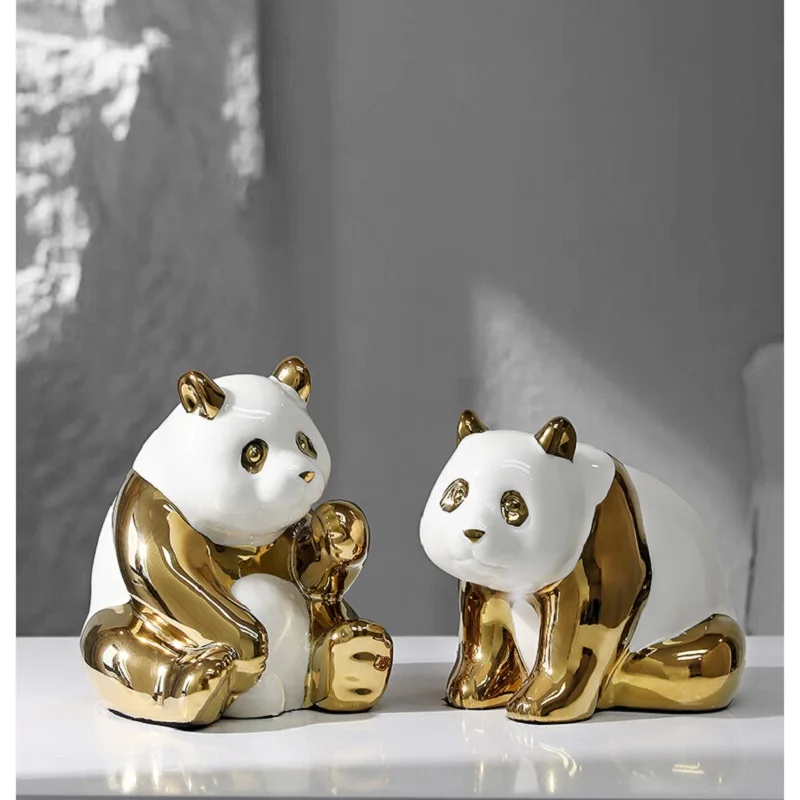 

Modern Creative Electroplated Ceramic Panda Desktop Ornaments Living Room Luxury High-End Home Wine Cabinet Office Decorations