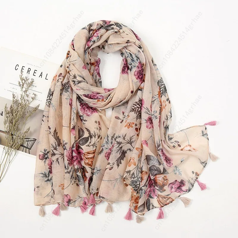 YOUR SMILE Large Boho Scarf for Women Lightweight Floral Printed Scarves Fall Winter Fashion Fringed Shawl wraps