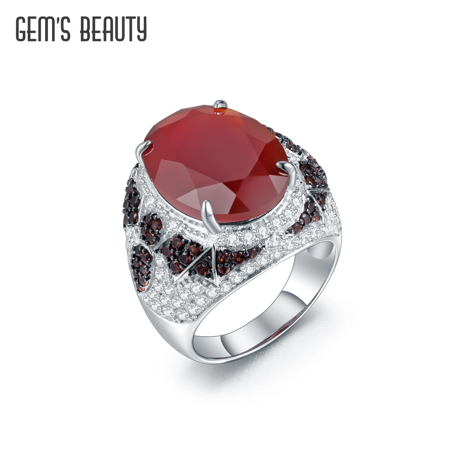 GEM'S BEAUTY Natural Red Agate Halloween Vampire Rings Vintage 925 Sterling Silver Cocktail Rings Luxury Fine Jewelry for Women