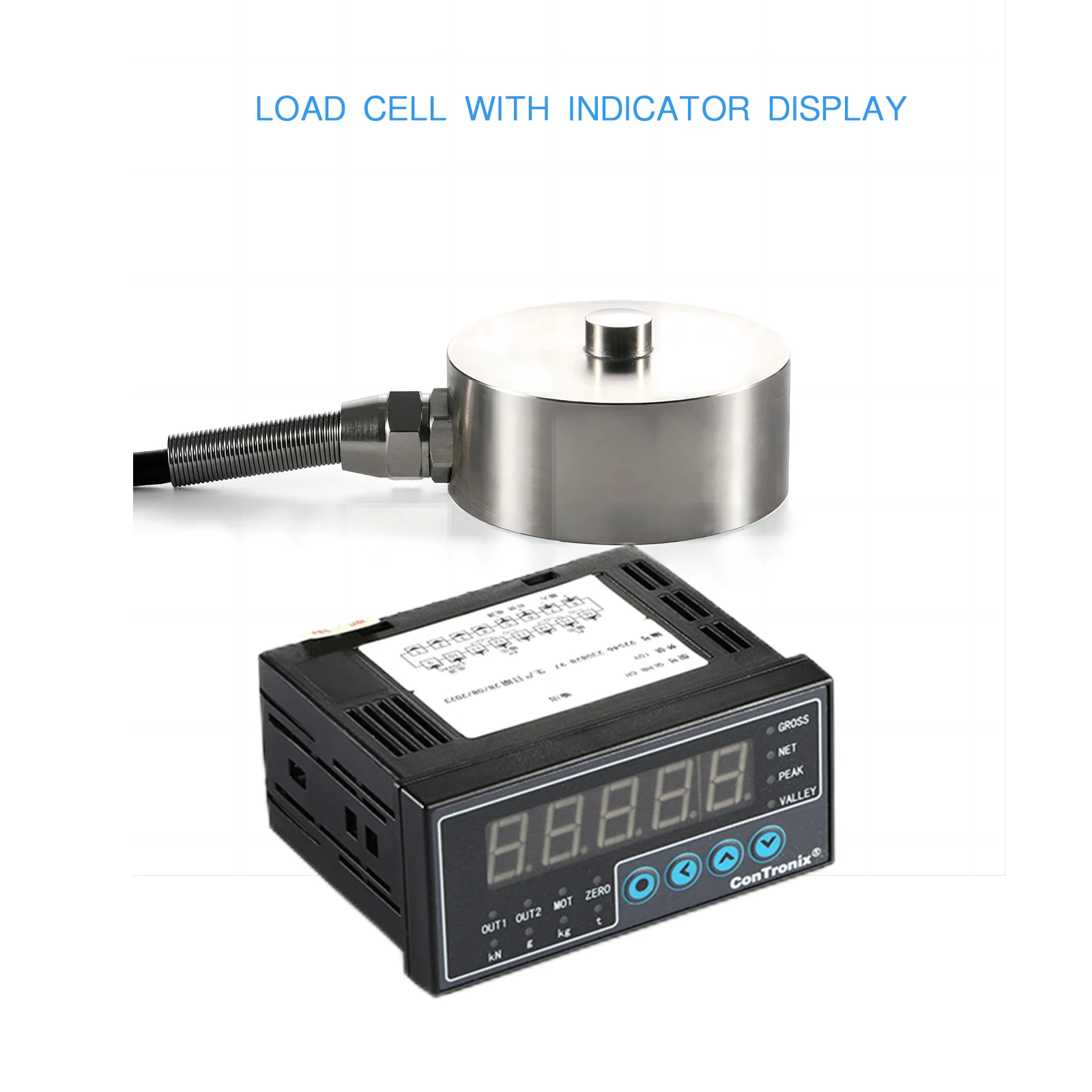 

Load Cell Sensor with Indicator Display Test Force Weight Pressure Supply AC100-240V Maximum Range 0-5000KG/11000LB/49KN