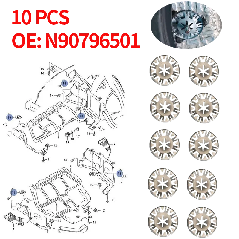 10PC Exhaust Heat Shield Clips For VW Touareg Passat Audi A4 Seat Alhambra Etc Anti-Rust Stainless Steel Fits Multiple Models