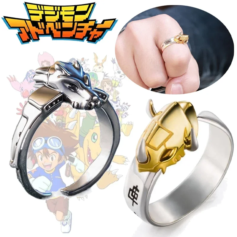 Digimon Adventure War Greymon Garurumon Rings Anime Cartoon Men Adjustable Punk Hip-hop Fashion Metal Ring Jewelry Accessories