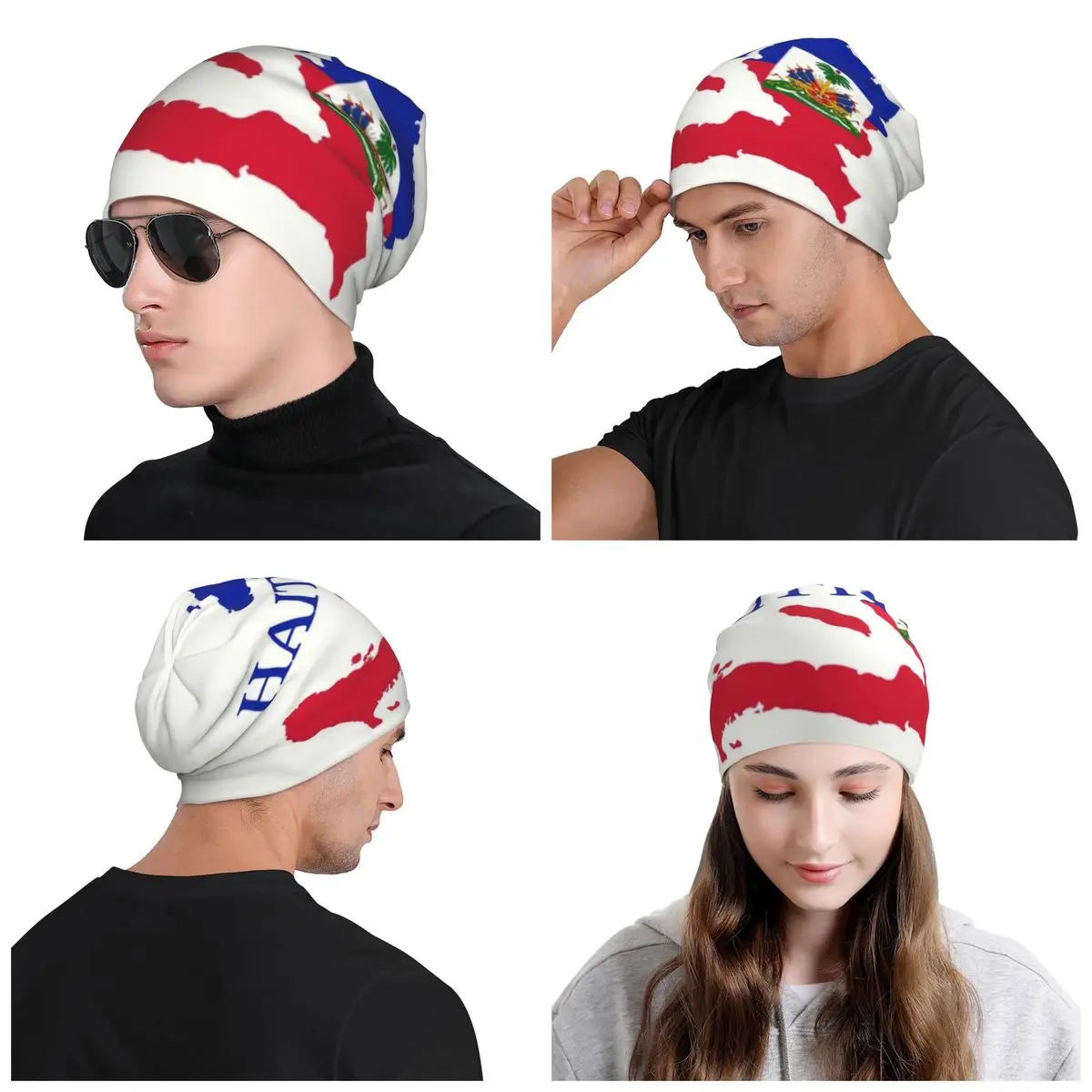 Haiti Map Flag Skullies Beanies Caps Men Women Unisex Trend Winter Warm Knitting Hat Adult Haitian Patriotic Bonnet Hats