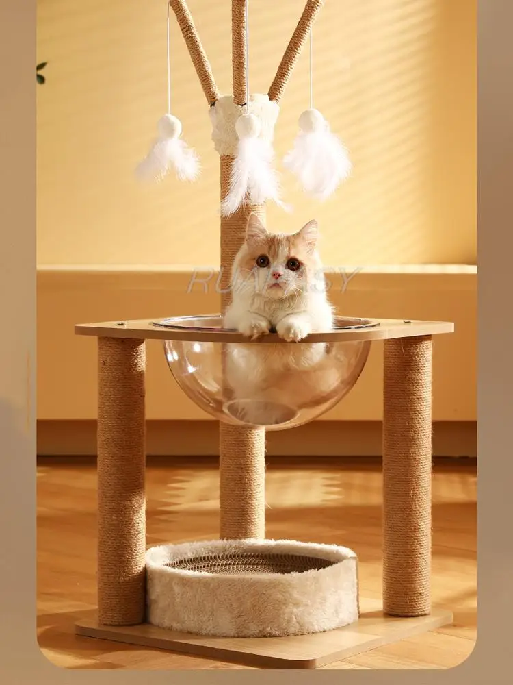 Space Capsule Multi-Level Cat Tree Climbing Shelf Grabbing Column Sisal Cat Villa Nest Scratcher Post Condo Scratching Jumping