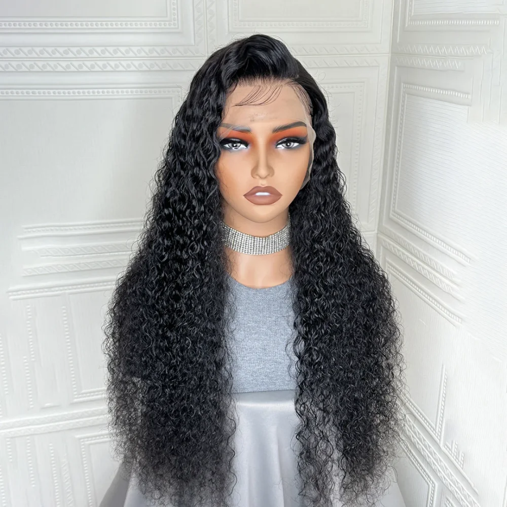 

26-дюймовые черные кудрявые парики с креплением без клея, плотность 180%, с кружевной передней частью 13*4*1, для женщин, с детским волосом, из синтетического волокна, для повседневной носки