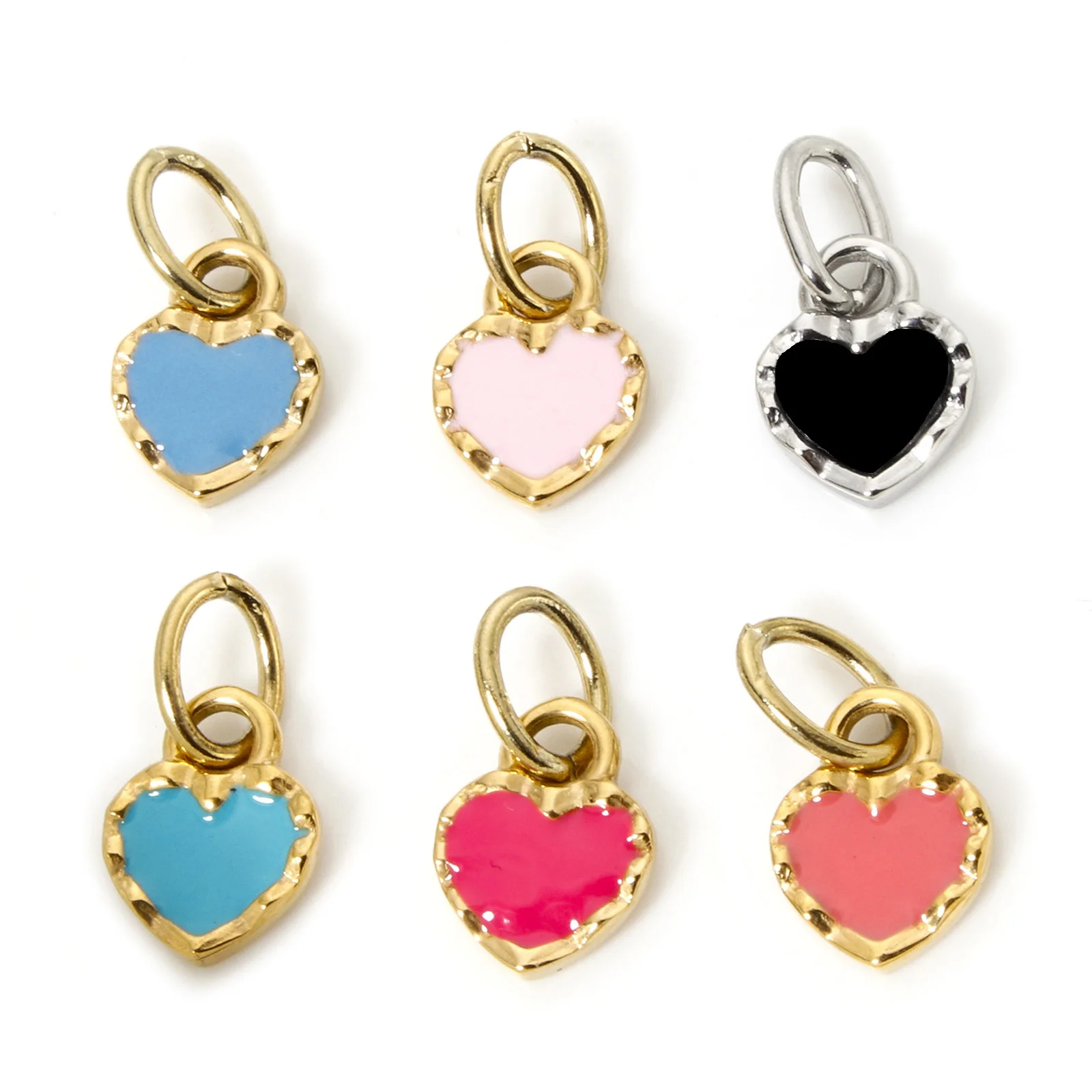 1Piece 304 Stainless Steel Valentine's Day Charms Gold Plated Multicolor Heart Enamel For DIY Jewelry Necklace Making 15mm x 8mm