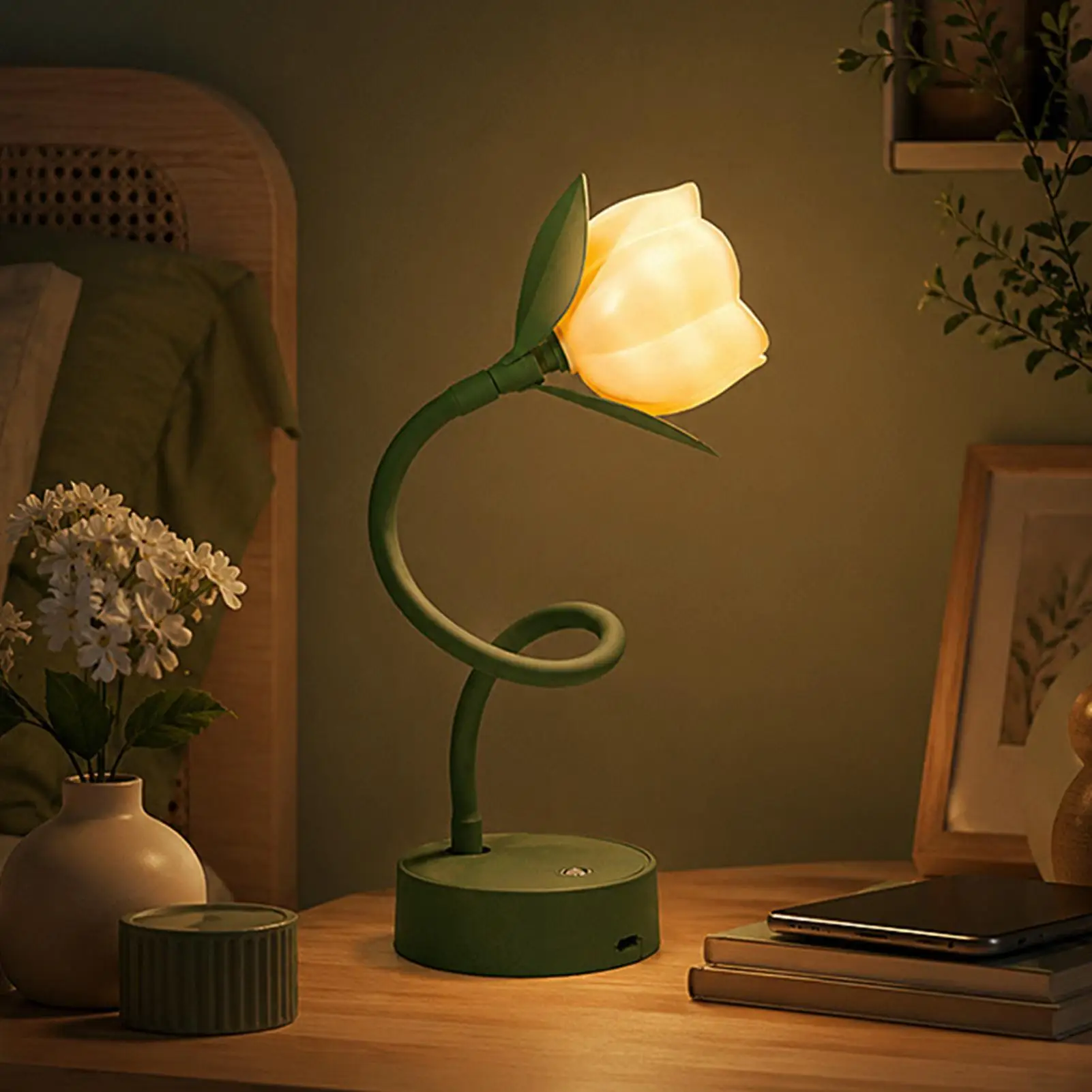 Magnetic Wall Lamp Lily of the Valley Flower Night Light, 2-in-1 Rechargeable Cordless Table Lamp with Touch Dimming